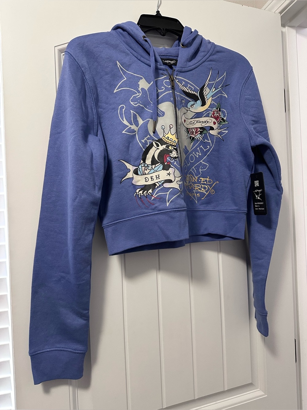 Ed Hardy Lavender Cropped Hoodie set with Tattoo Graphic